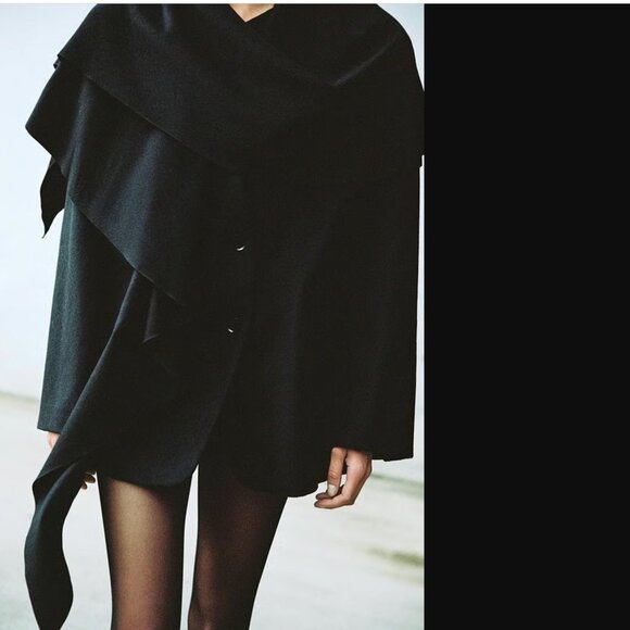 ZARA WOMEN BLACK OVERSIZED WOOL BLEND SCARF COAT SIZE XS/S NWT 129$ - Picture 7 of 9